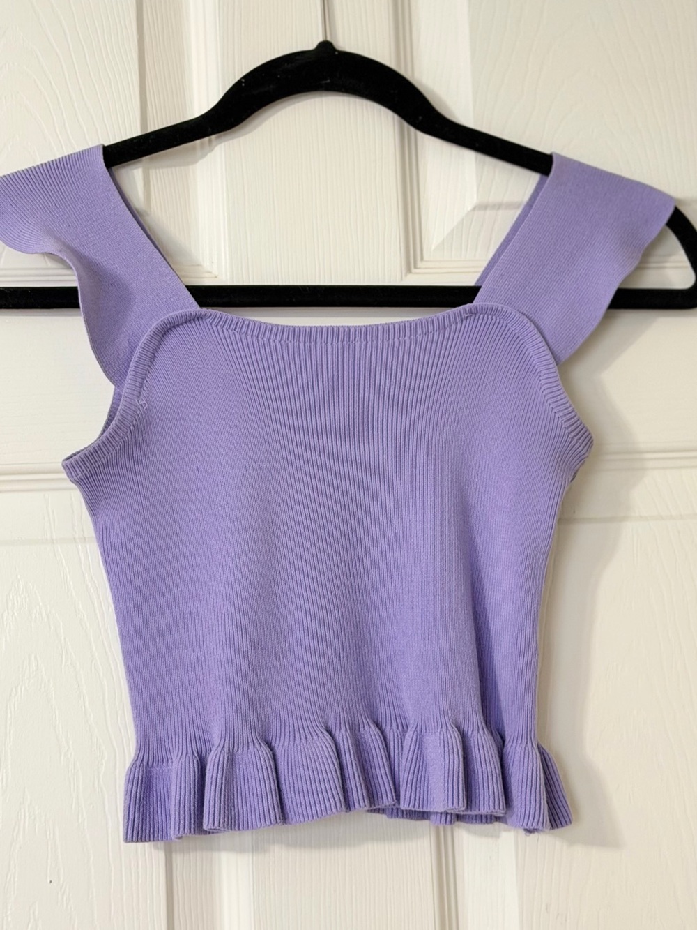 Square-Neck Lavender Ribbed Tank with Ruffle Hem